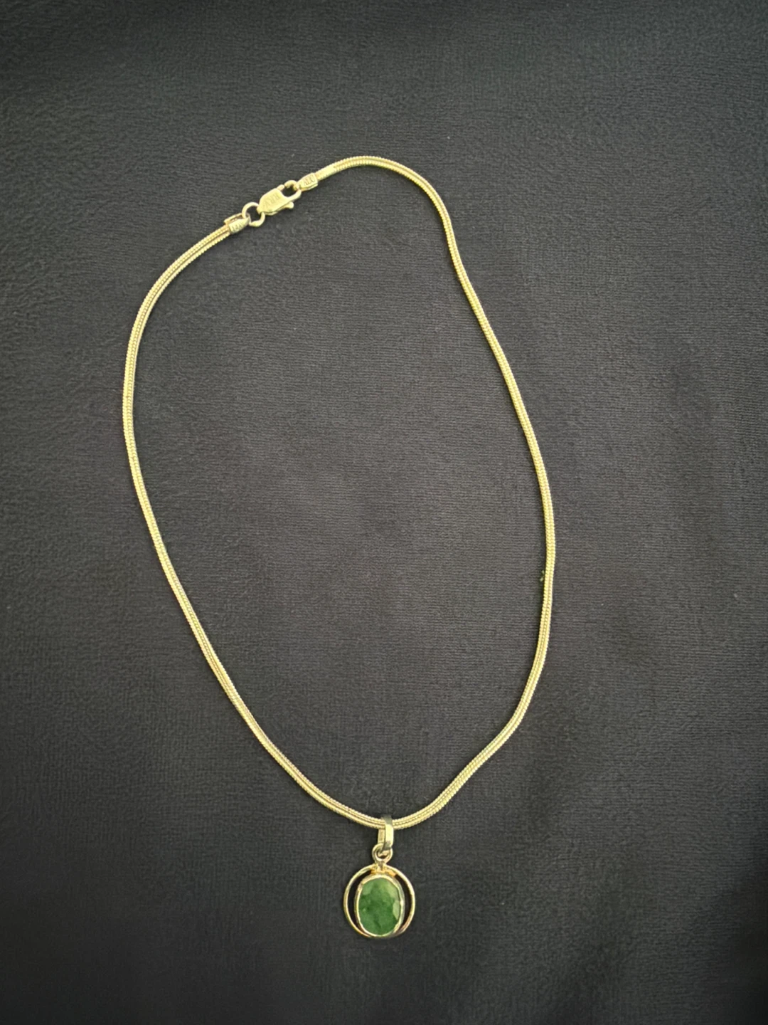 Silver Chain Necklace with Green Pendant