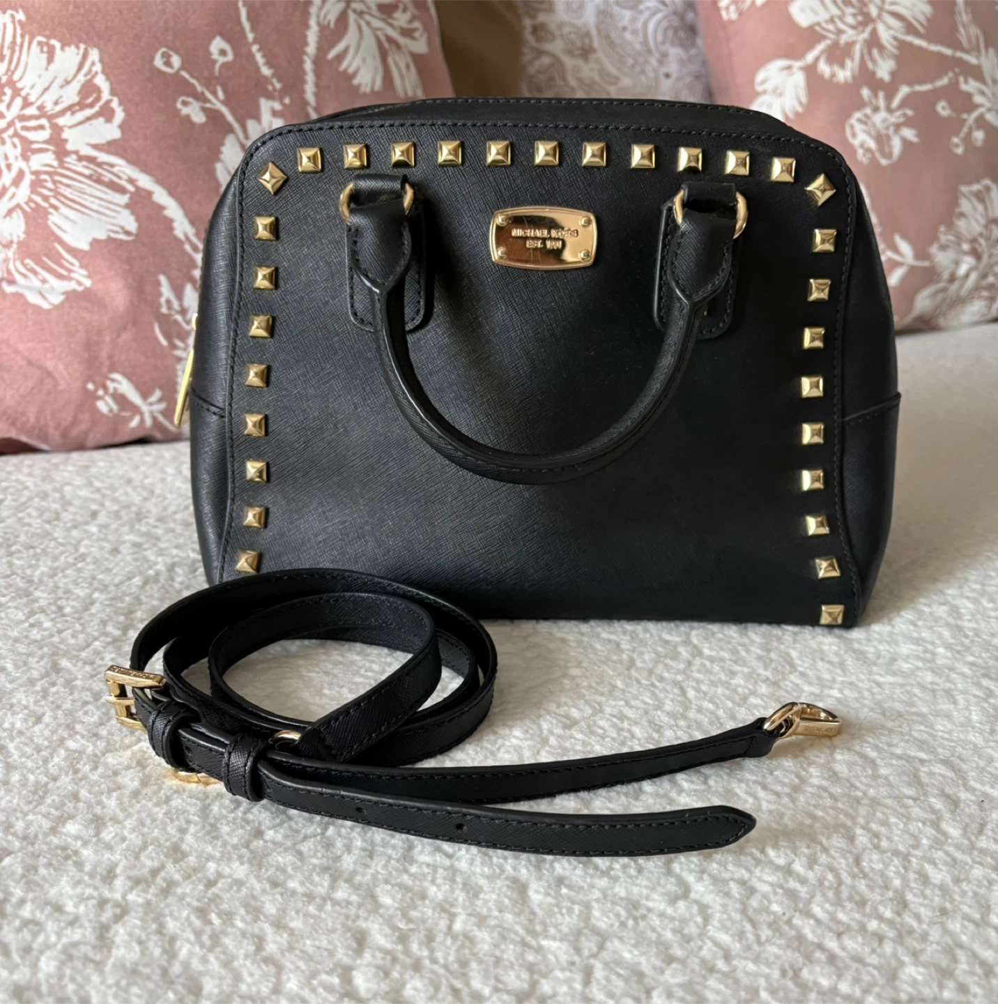 Michael Kors Black Studded Satchel Handbag