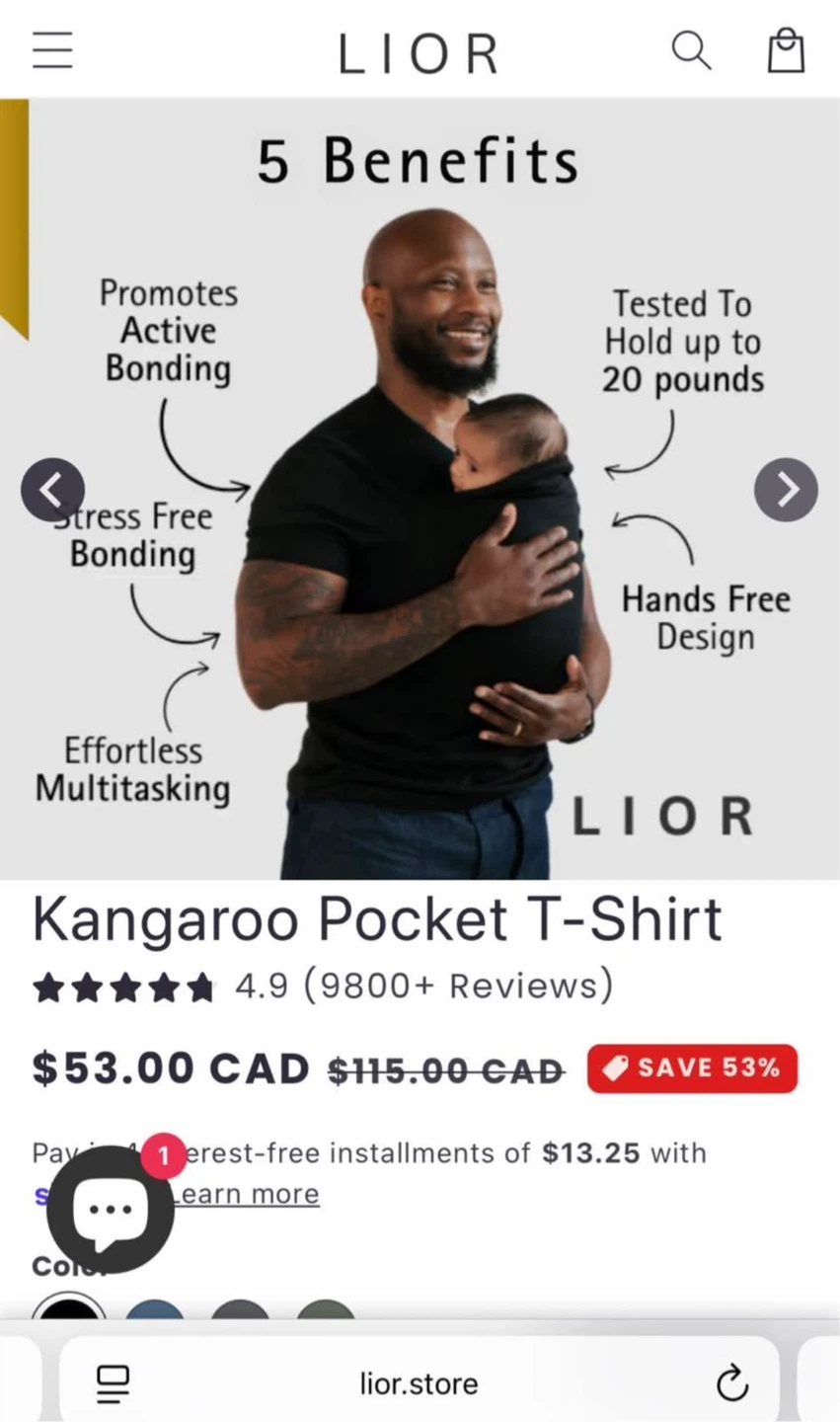 LIOR Kangaroo Pocket T-Shirt - up to 20 lbs baby
