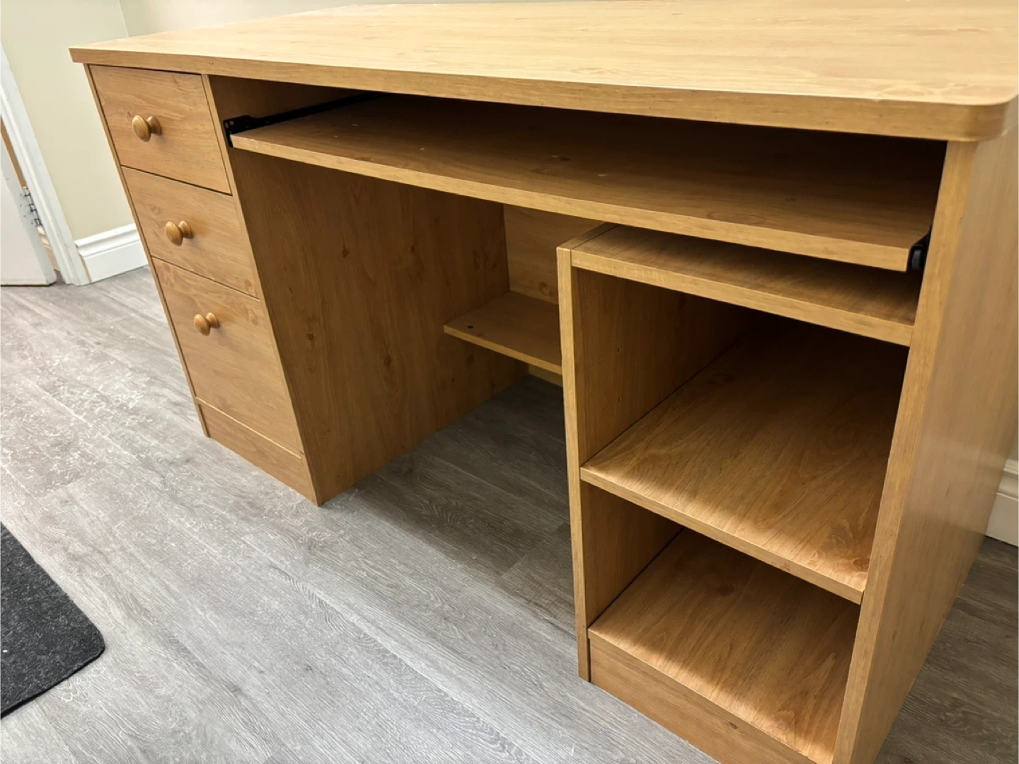 Wooden Desk with Keyboard Tray and Drawer Storage - photo 3