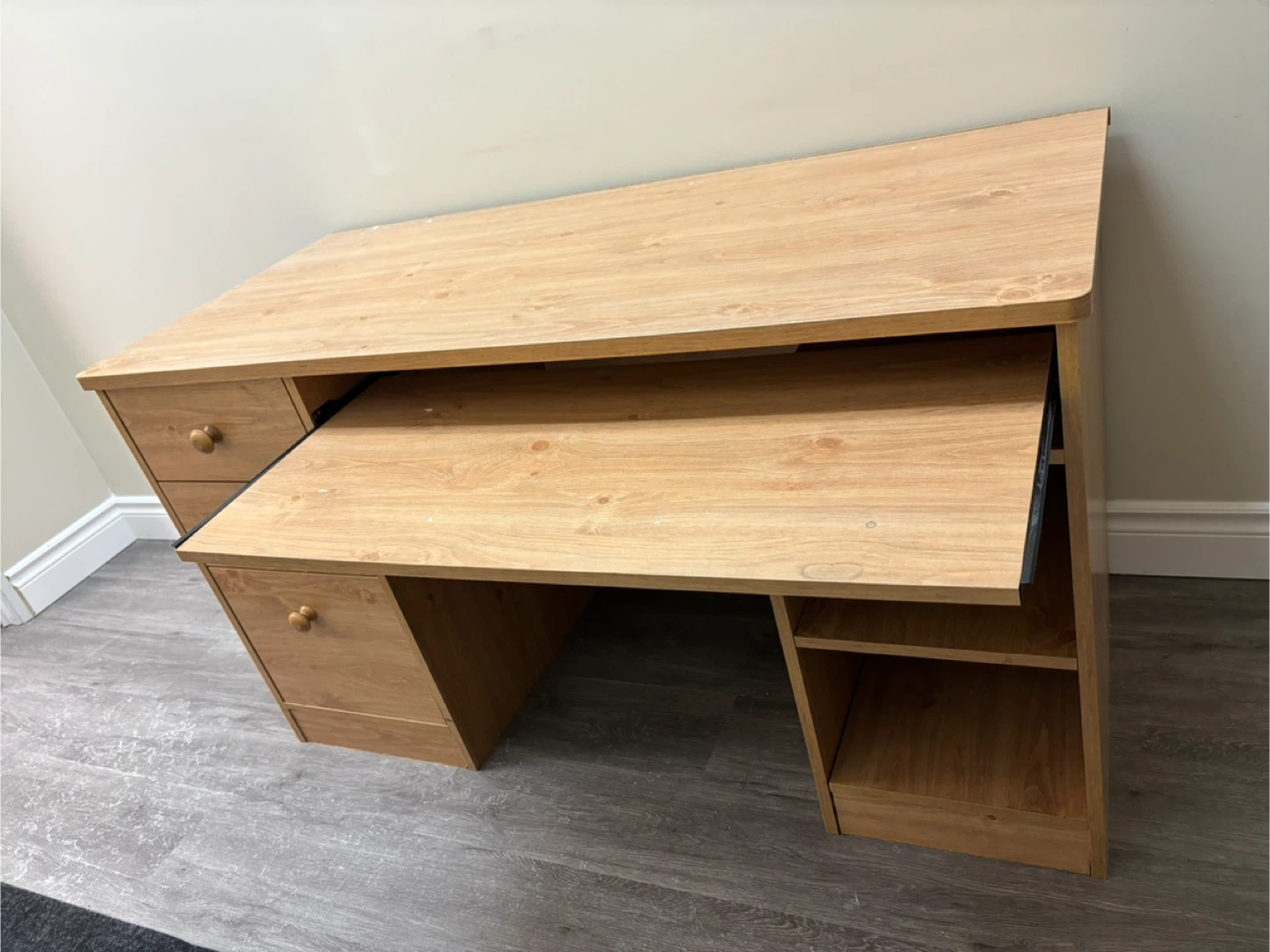 Wooden Desk with Keyboard Tray and Drawer Storage - photo 2