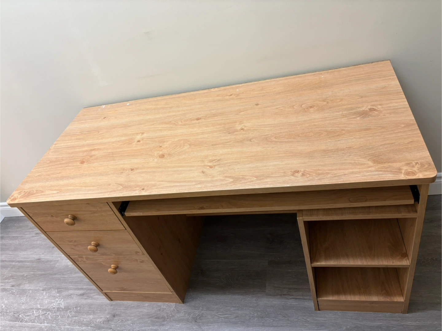 Wooden Desk with Keyboard Tray and Drawer Storage