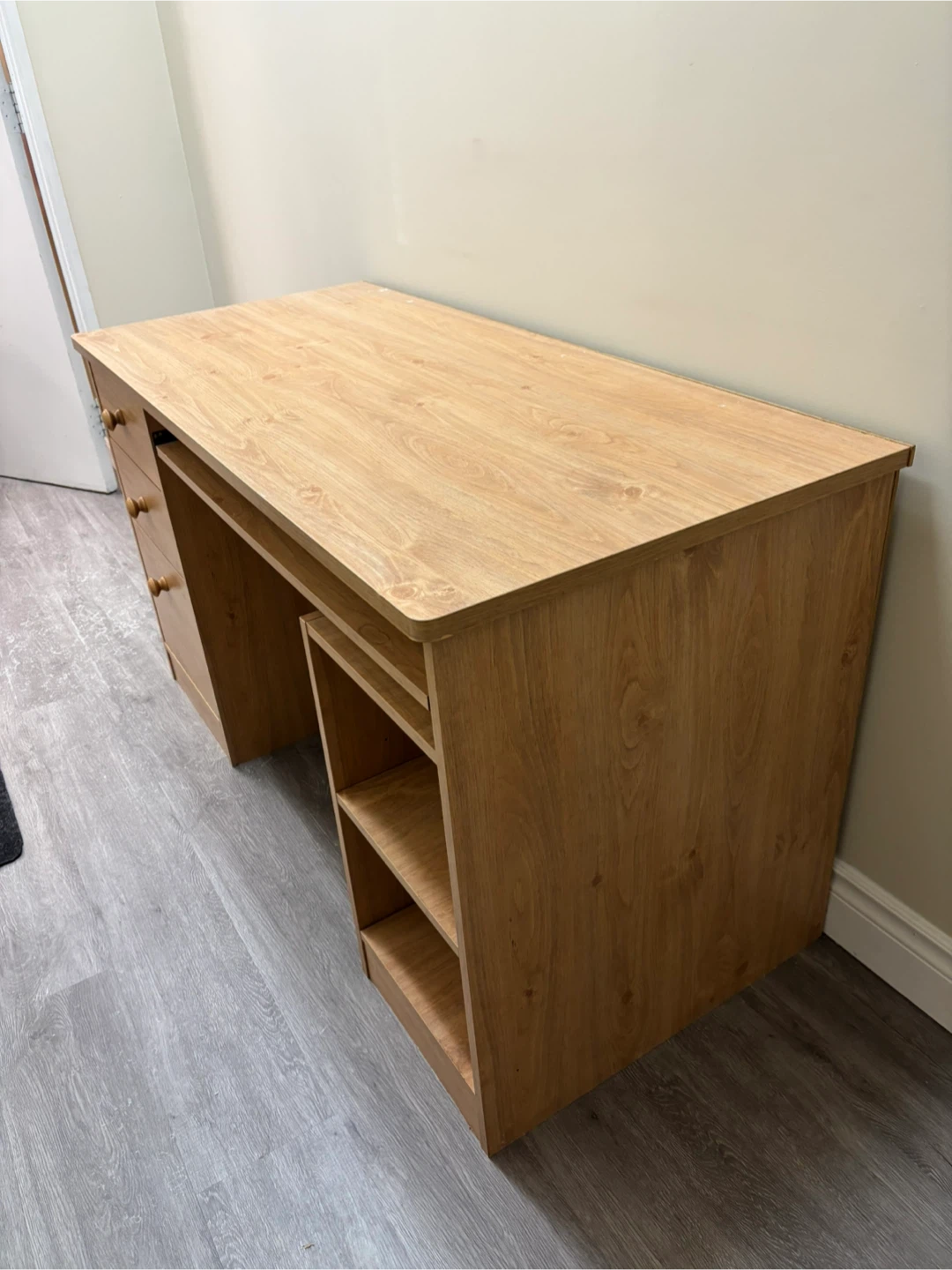 Wooden Desk with Keyboard Tray and Drawer Storage - photo 4