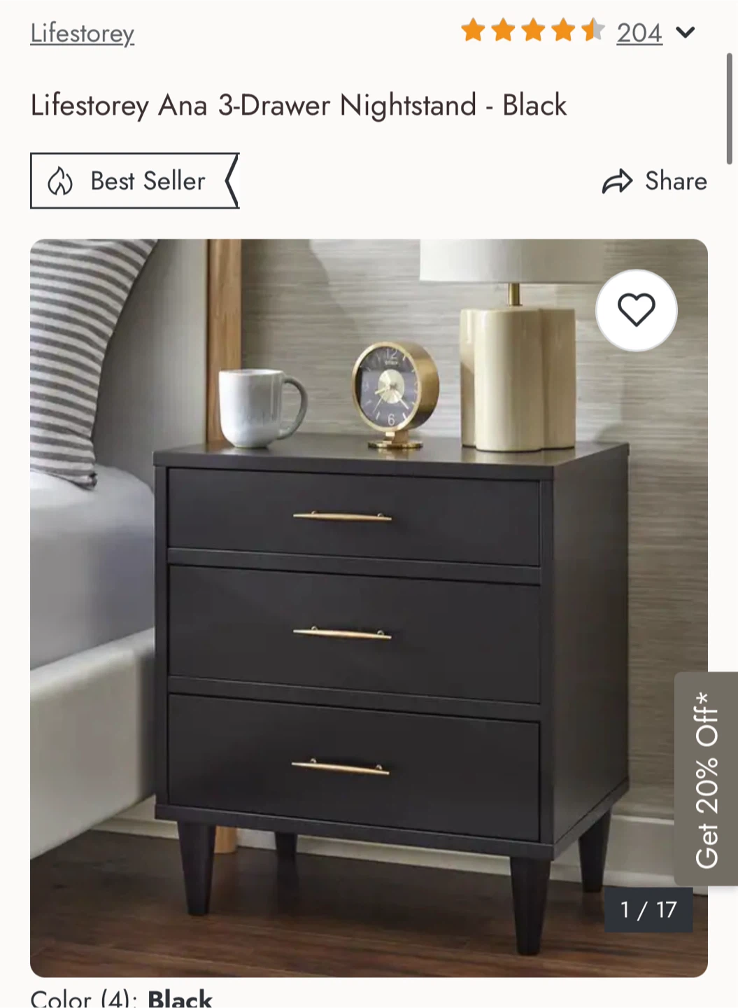 3-Drawer Nightstand - Black (x2) - photo 3