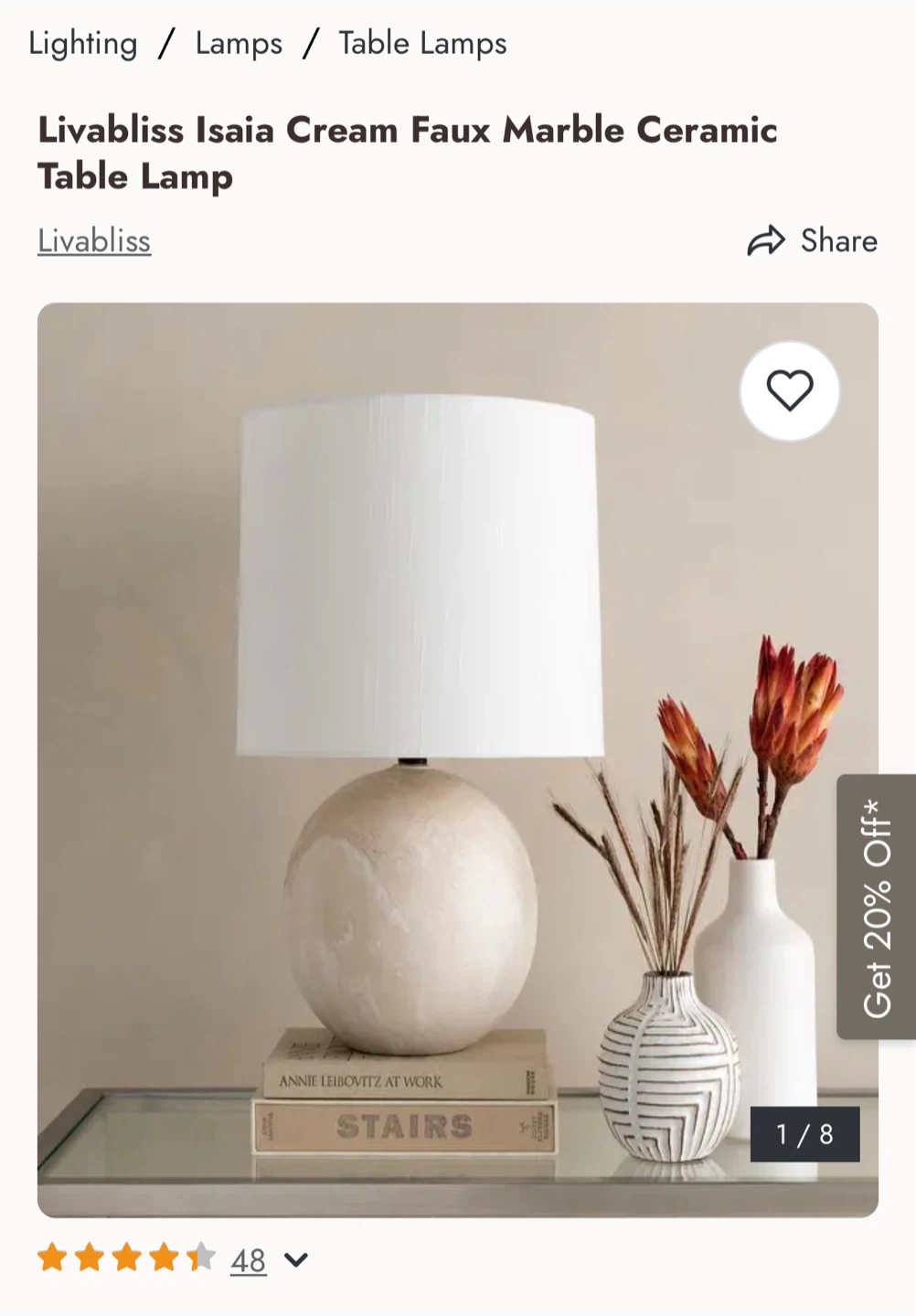Cream Faux Marble Ceramic Table Lamps - photo 3