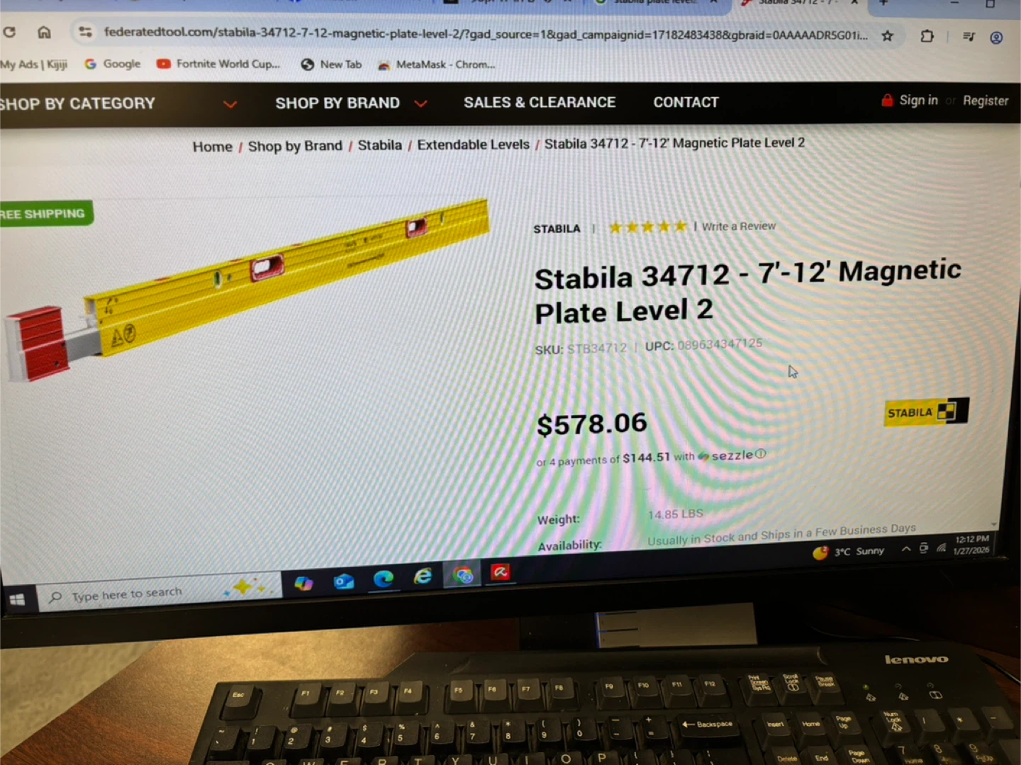 Stabila 34712 7'-12' Magnetic Plate Level 2