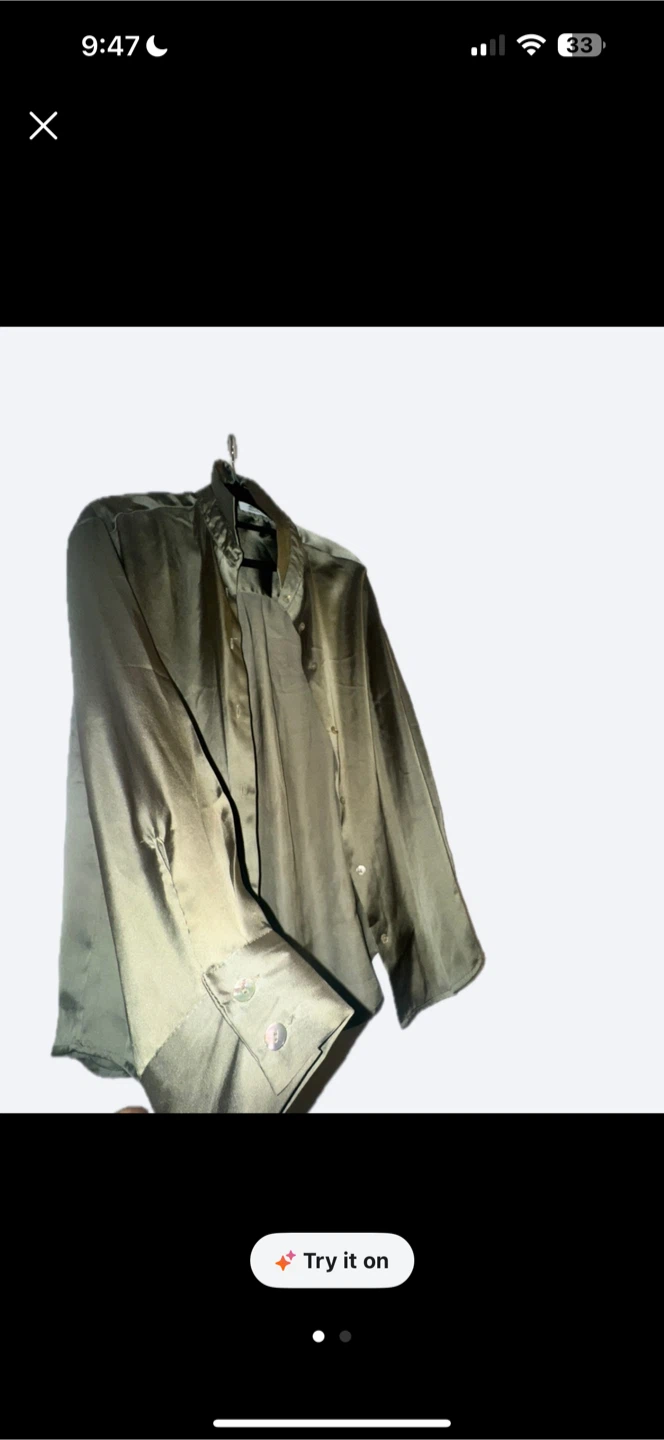 Women's Satin Button-Up Shirt - Olive Green - photo 4