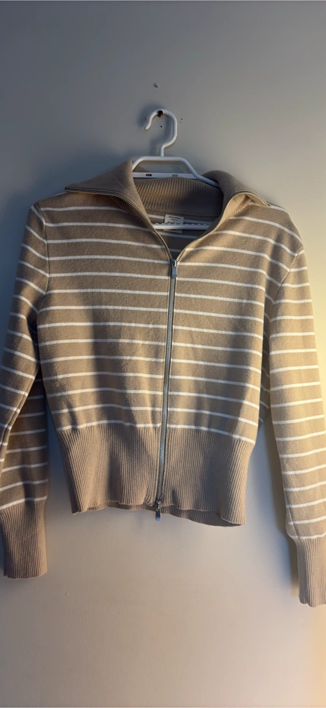 GIORDANO Women's Striped Zip-Up Sweater - Size M