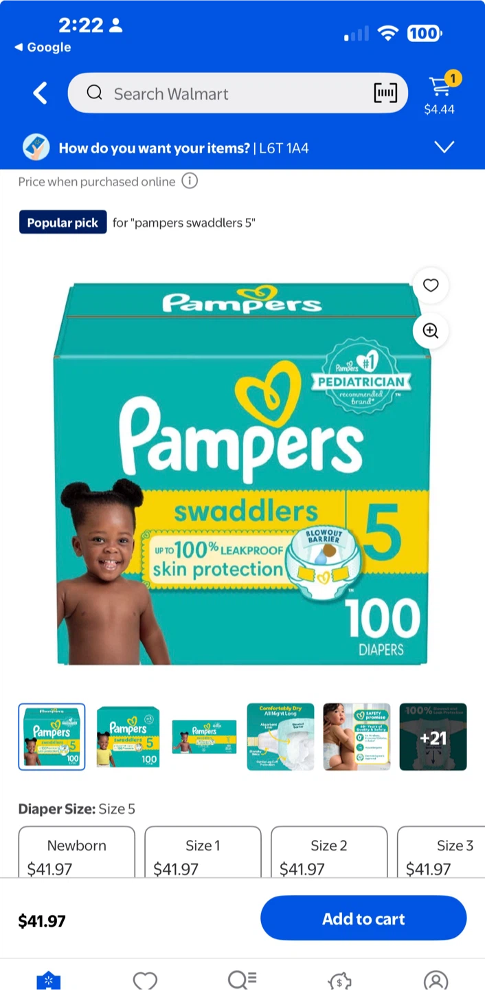 Pampers Swaddlers Diapers Size 5, 100 Count