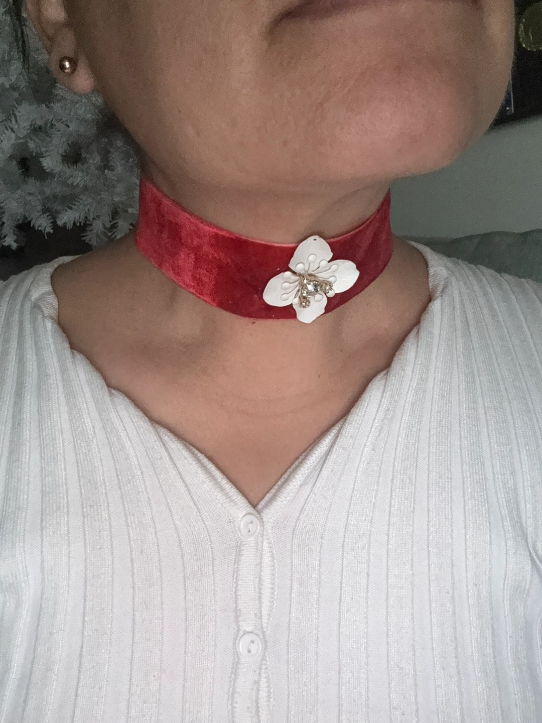 Red Velvet Choker & Pink Beaded Necklace Set - photo 3