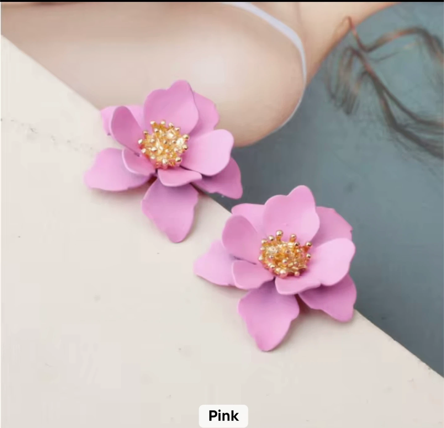Pink Flower Dangle Earrings