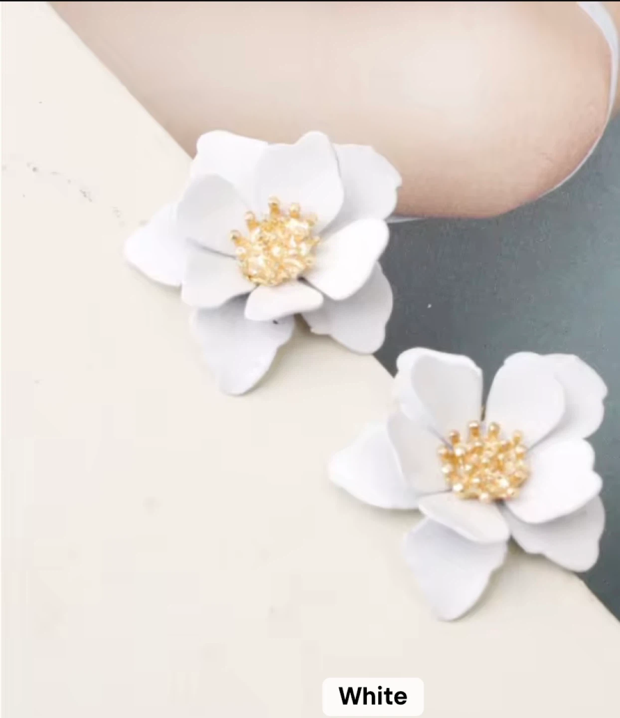 White Flower Stud Earrings