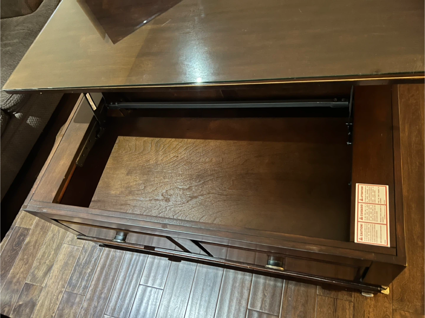 Dark Wood Coffee Table with Glass Top and Drawers - photo 5