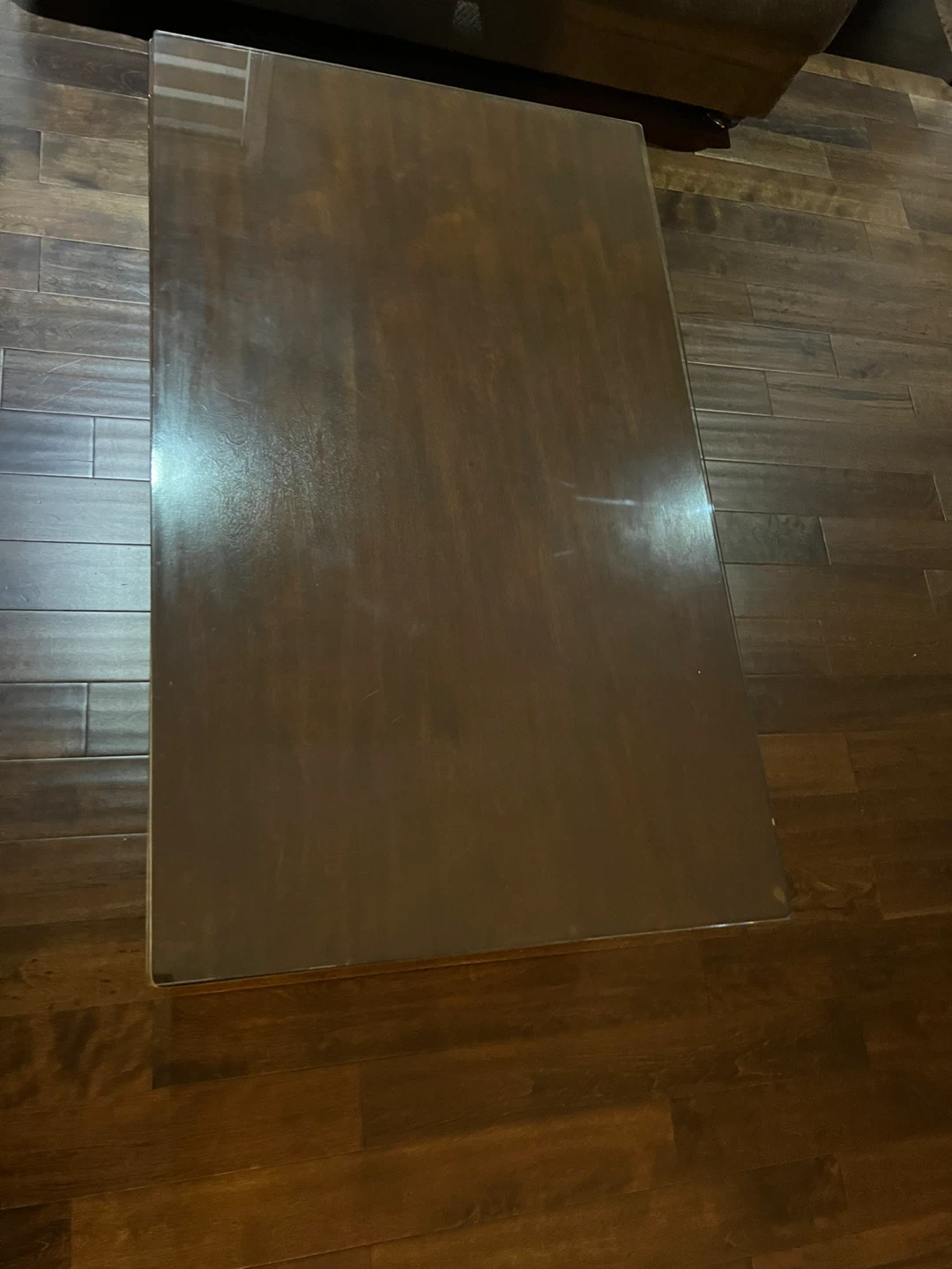 Dark Wood Coffee Table with Glass Top and Drawers