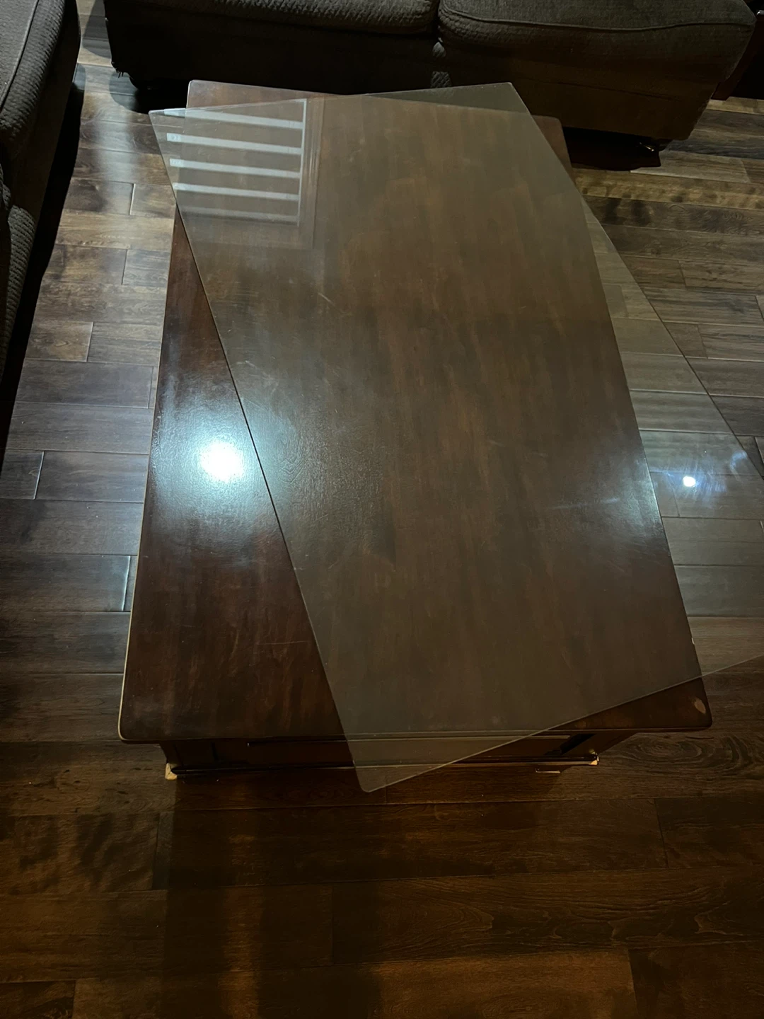 Dark Wood Coffee Table with Glass Top and Drawers - photo 3