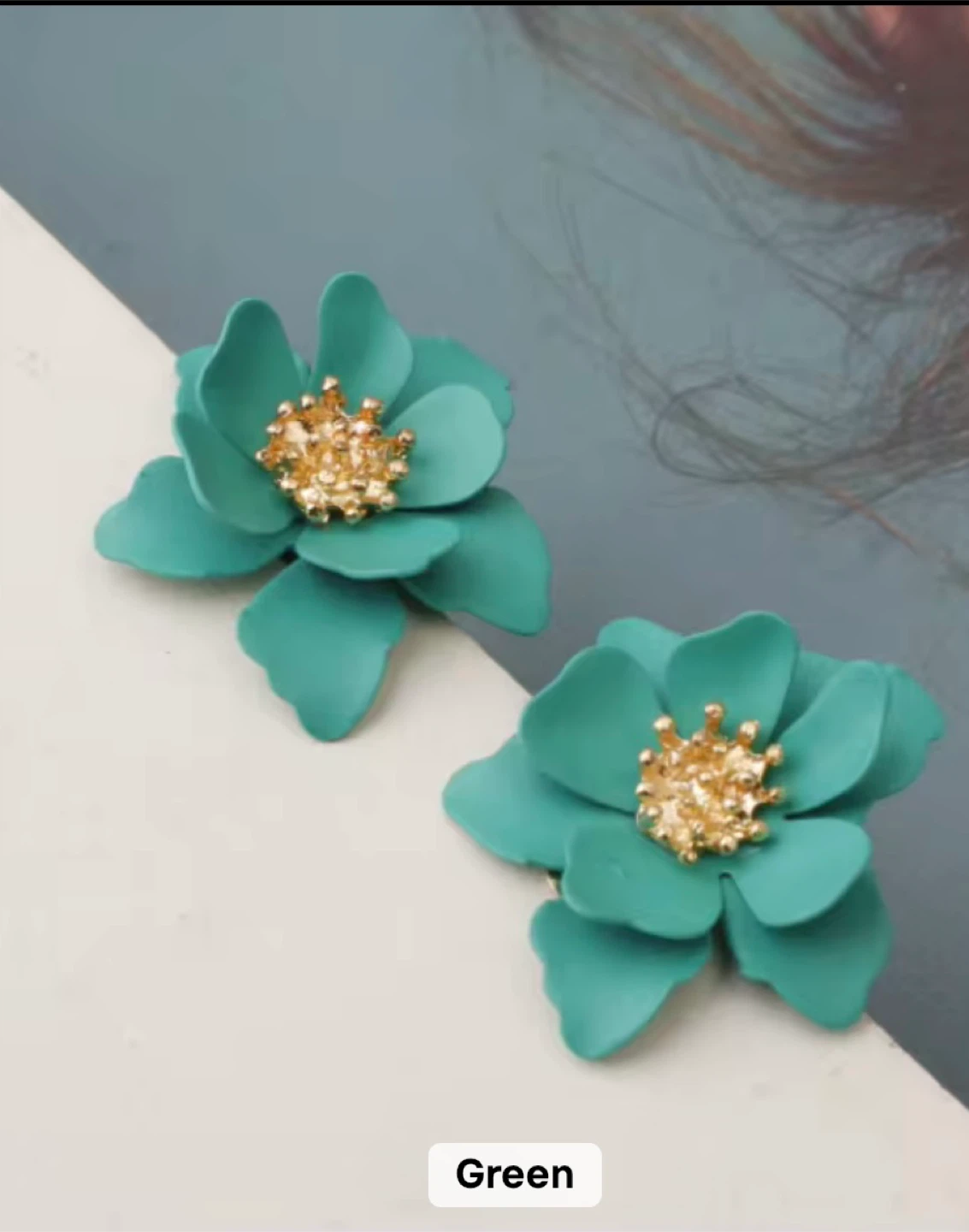Green Flower Stud Earrings