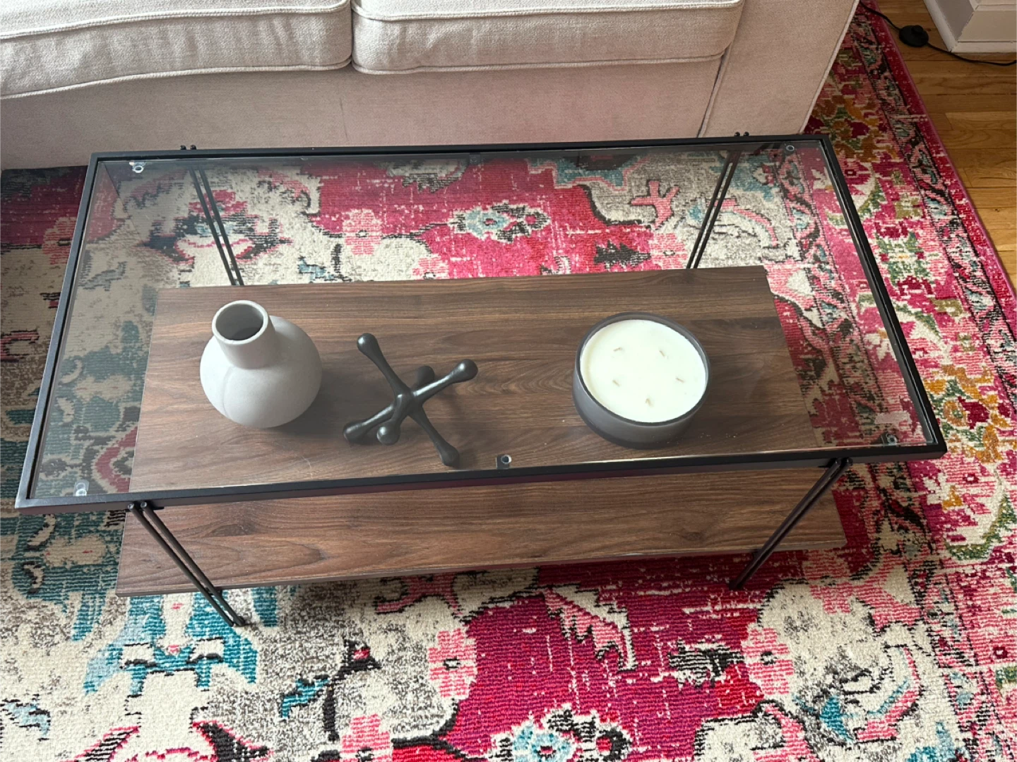 Mid-Century Coffee Table - Glass Top & Wood Shelf - photo 2