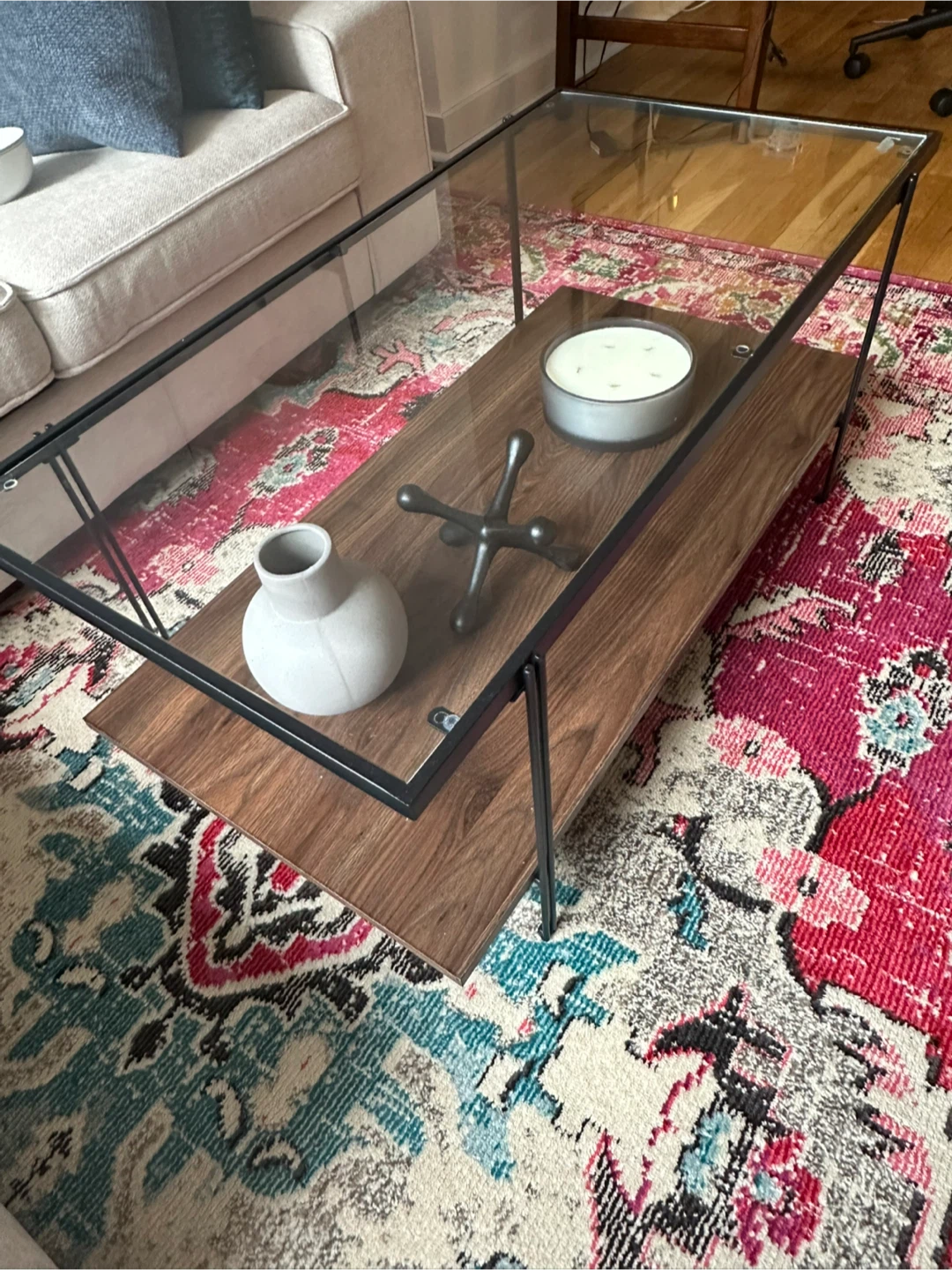 Mid-Century Coffee Table - Glass Top & Wood Shelf - photo 3