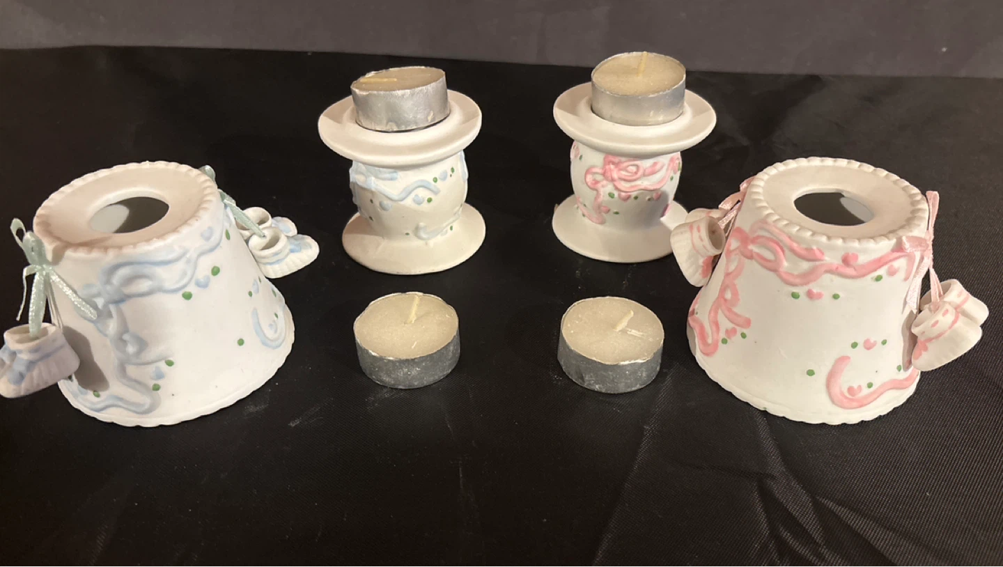 new!!! Over 100 pieces Pair of Baby Bootie Themed Candle Holders - photo 2