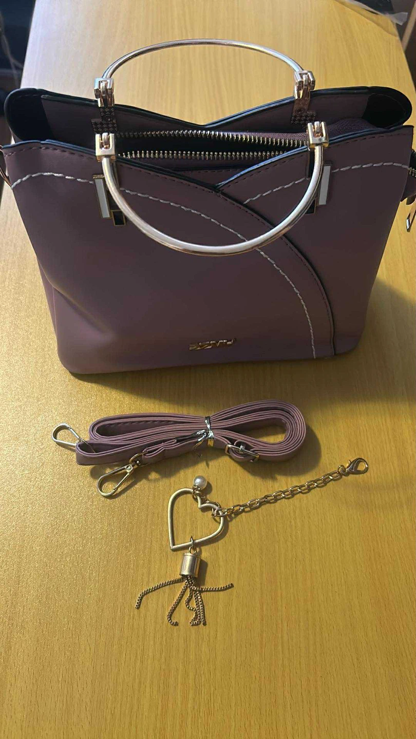 Mauve Handbag with Shoulder Strap and Charm - photo 3