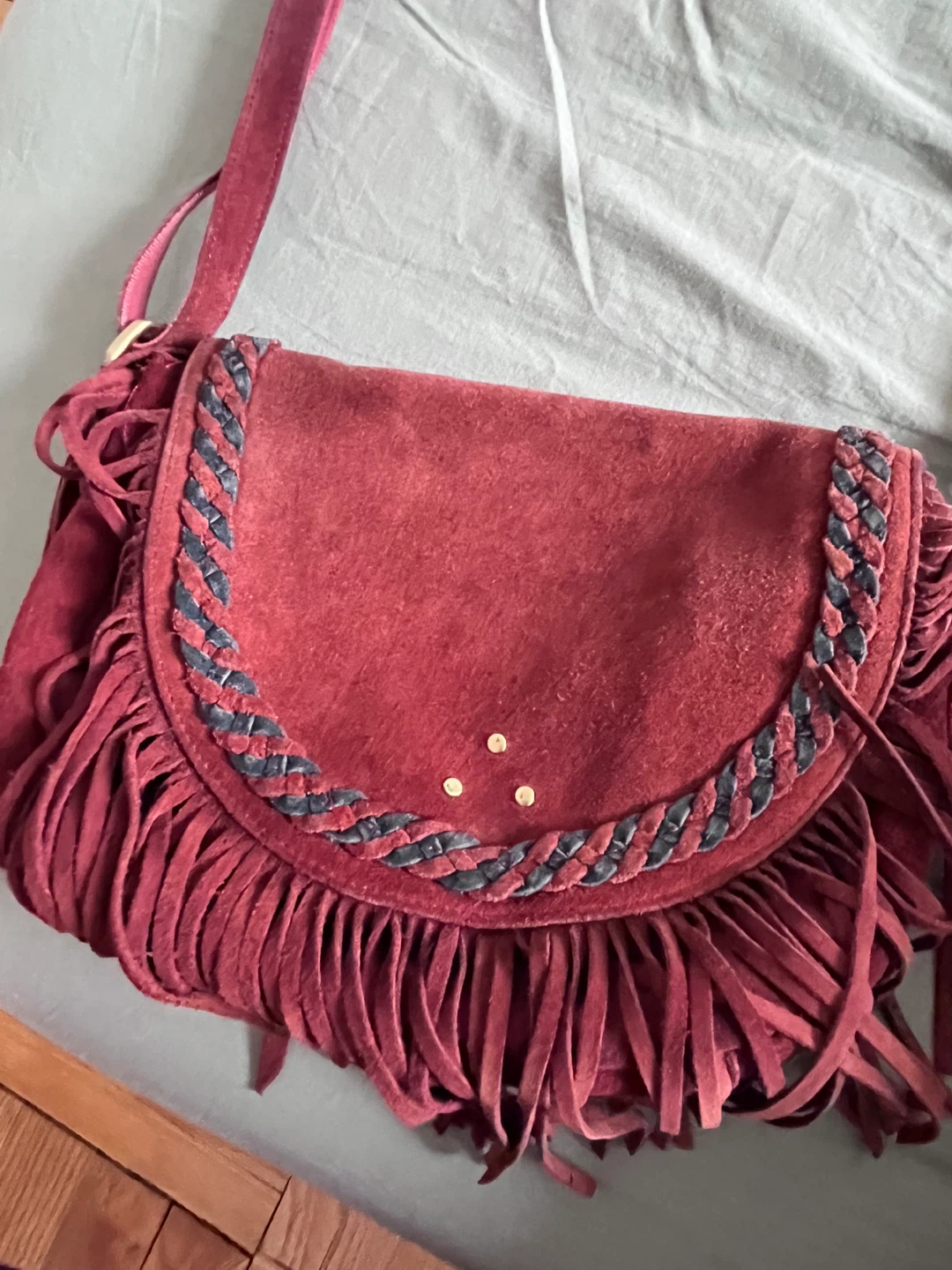 Red Suede Fringe Shoulder Bag