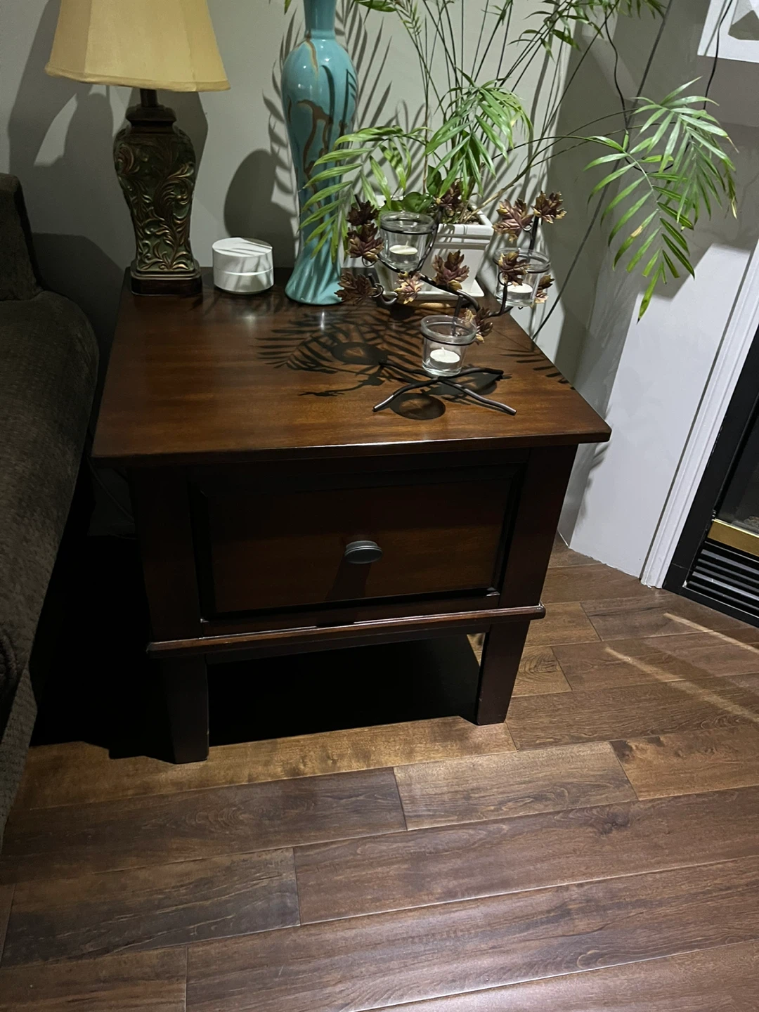 Dark Wood End Table with Drawer