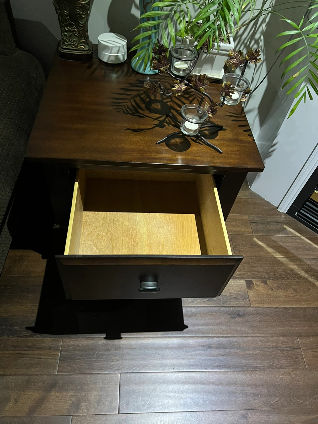 Dark Wood End Table with Drawer - photo 2