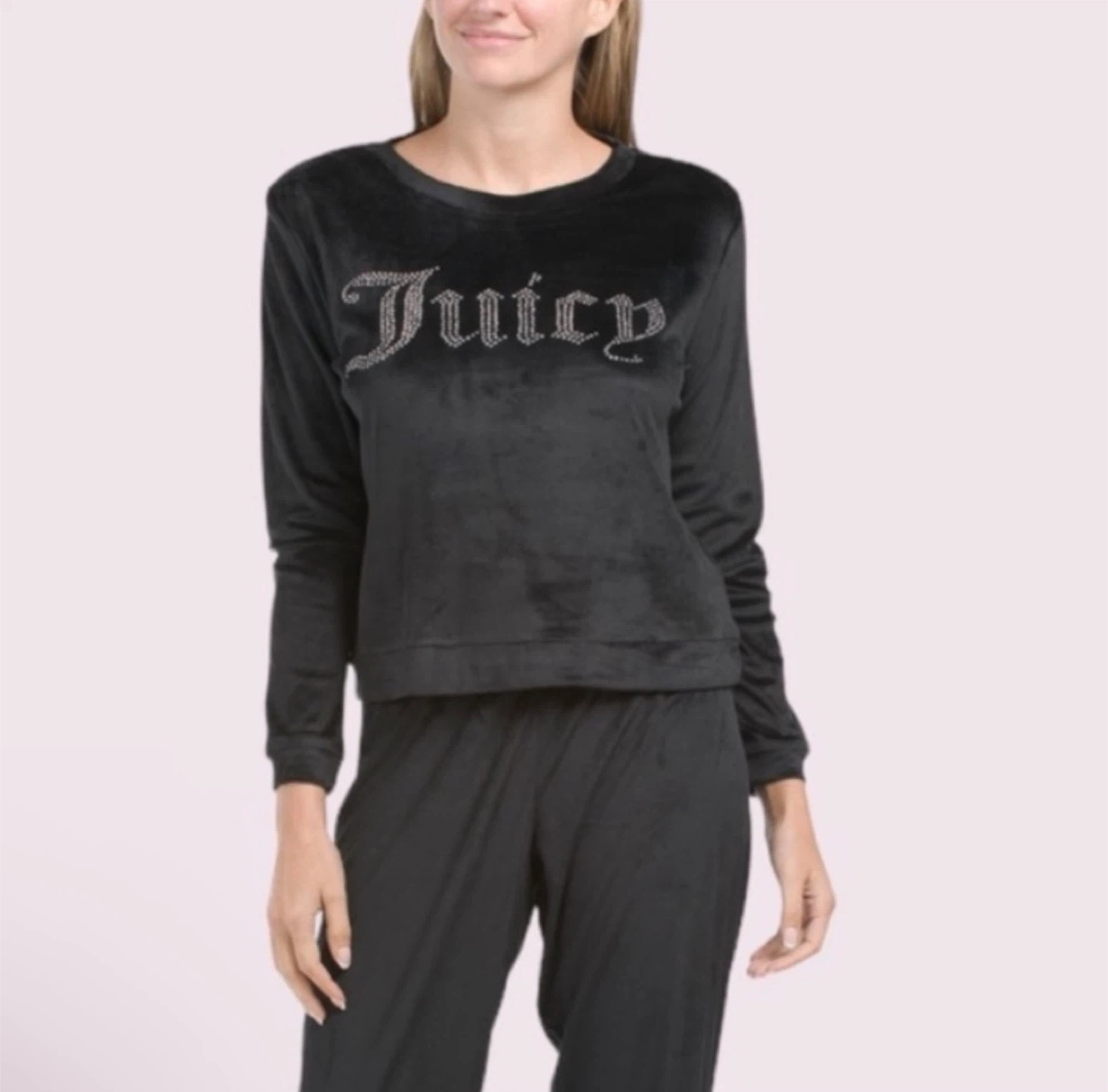 Juicy Couture Velour Black Rhinestone Loungewear Top