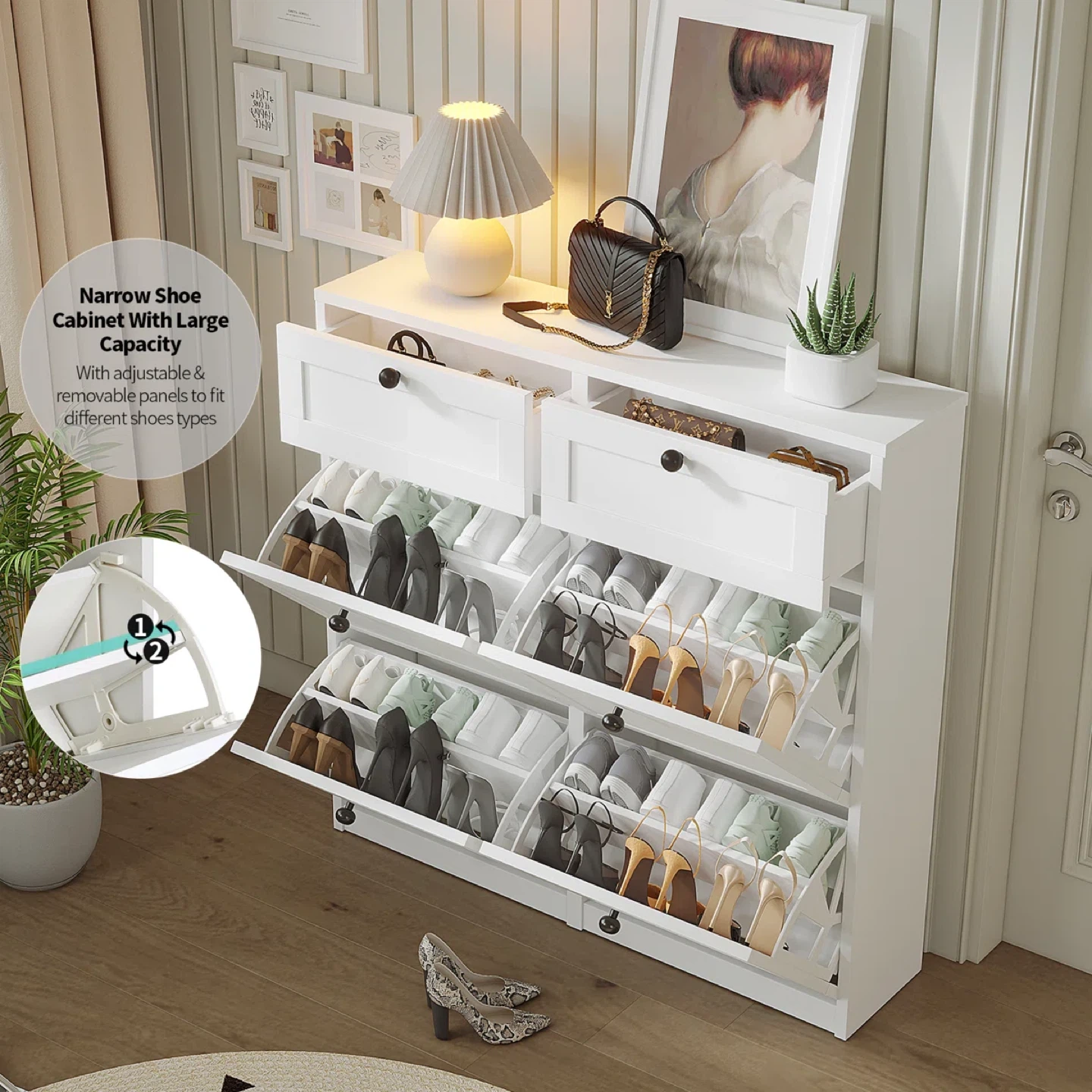White Shoe Cabinet with Drawers - photo 2