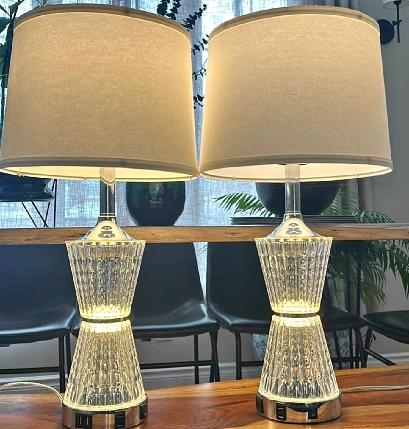 Set of 2 Crystal Accent Lamps with USB Ports