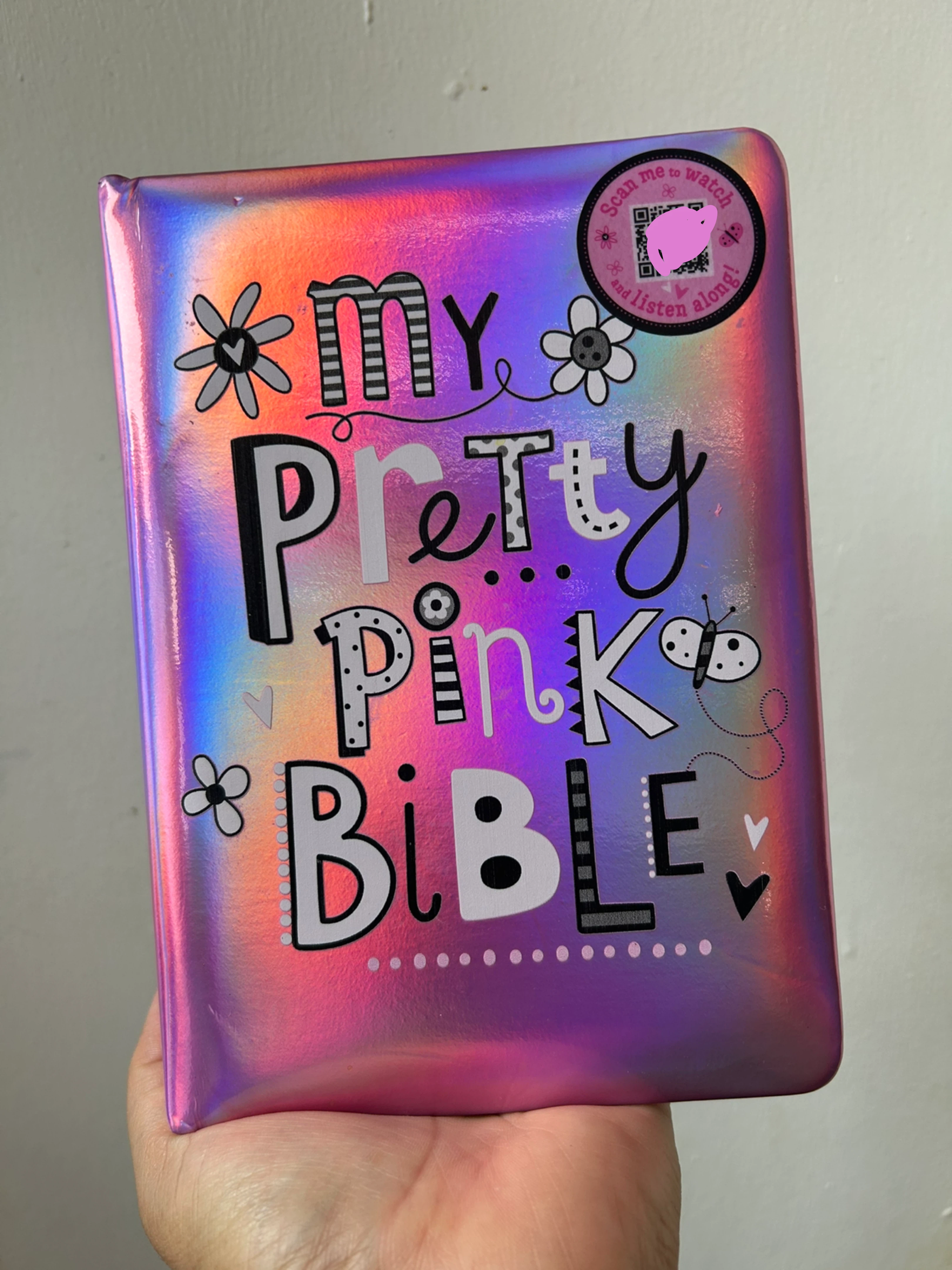 My pretty pink Bible with QR Code for ready along