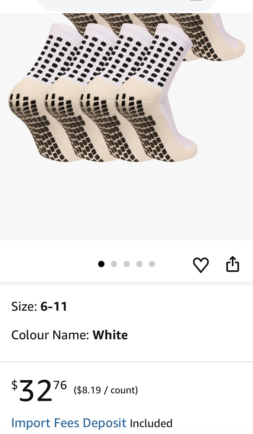 Grip Socks for Soccer, Size 6-11, White - photo 2