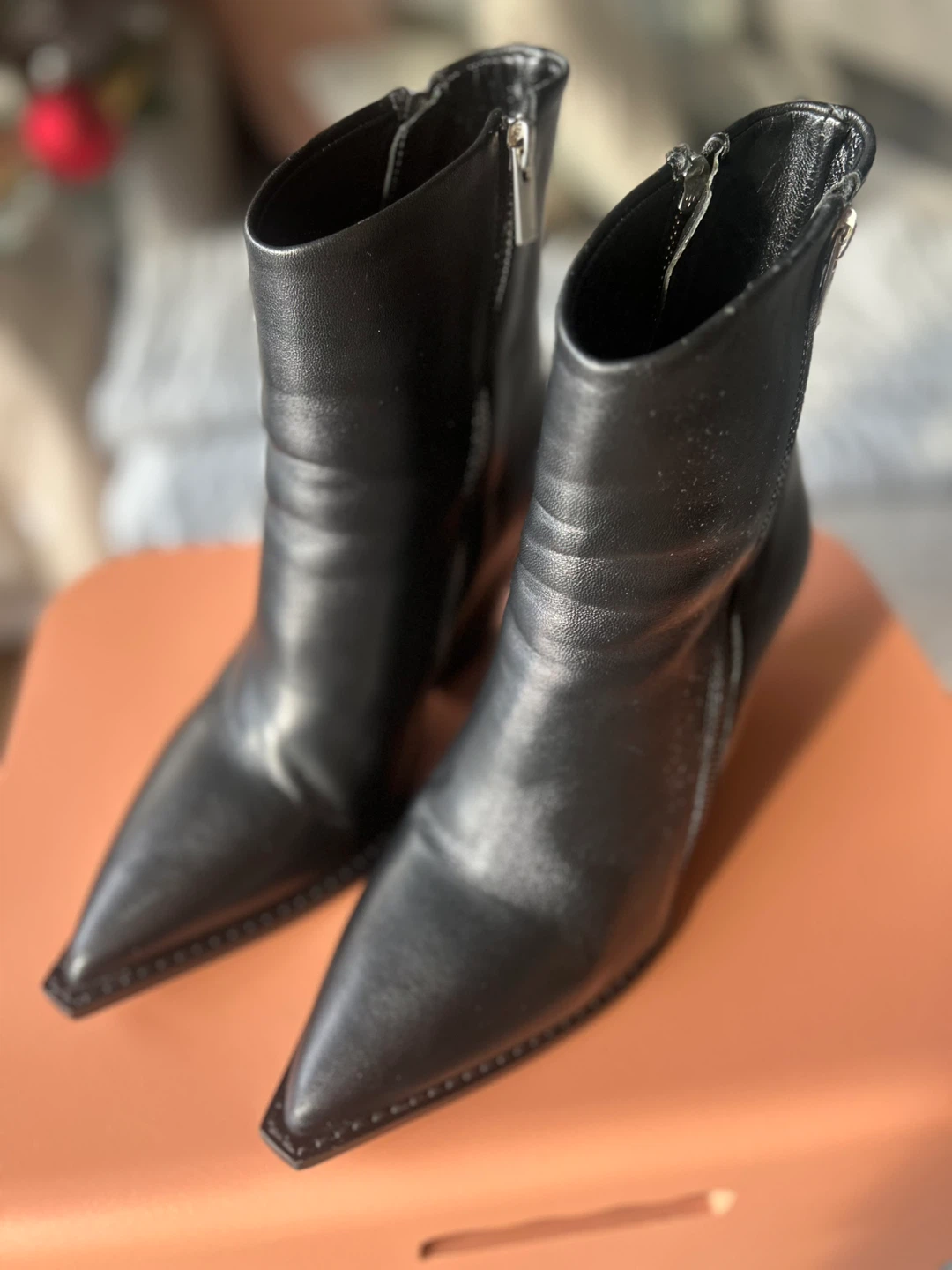 The Kooples- Black Leather Pointed Toe Ankle Boots Size 38