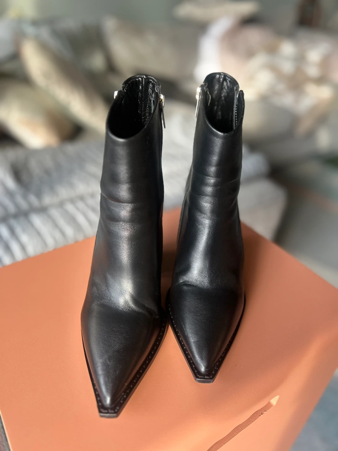 The Kooples- Black Leather Pointed Toe Ankle Boots Size 38 - photo 3