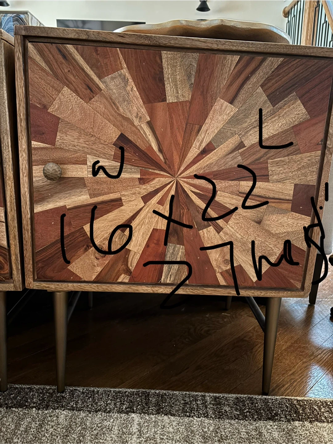 Wooden Accent Cabinet with Sunburst Design - photo 3