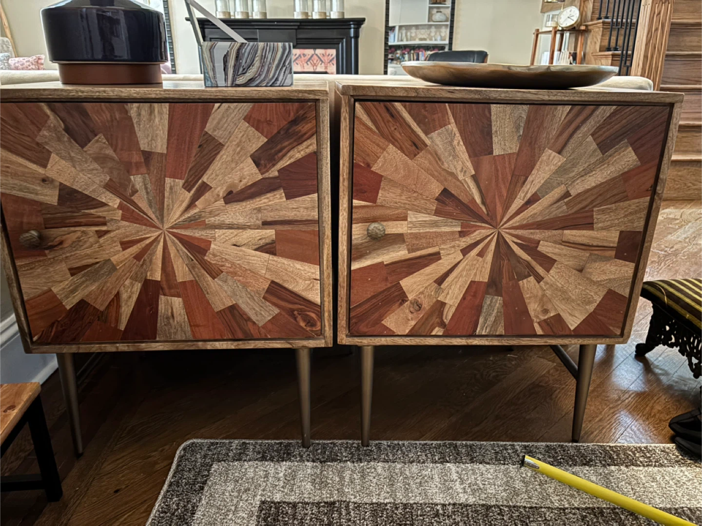 Wooden Accent Cabinet with Sunburst Design