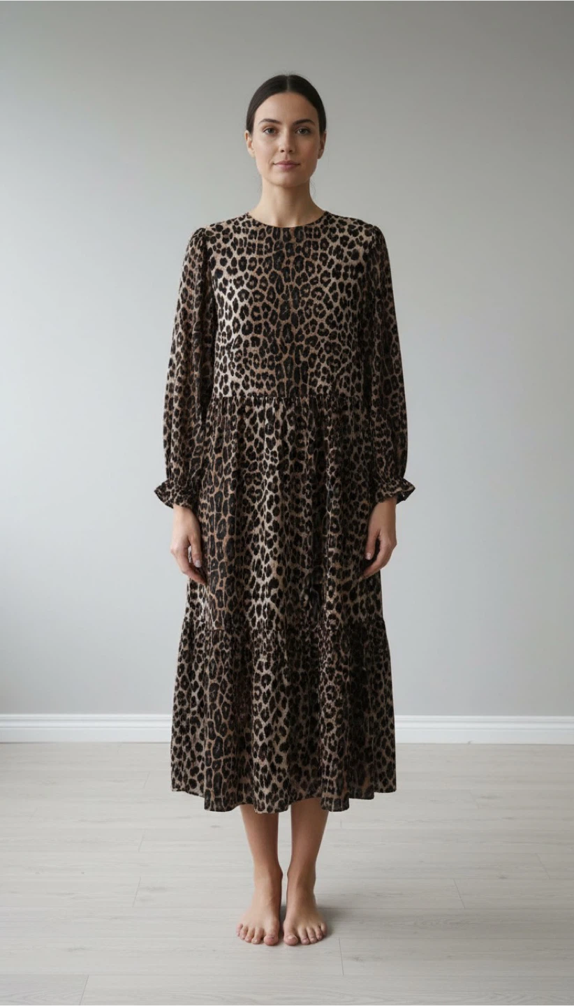 Leopard Print Tiered Long Dress, Size: S (oversized), fits M - photo 2
