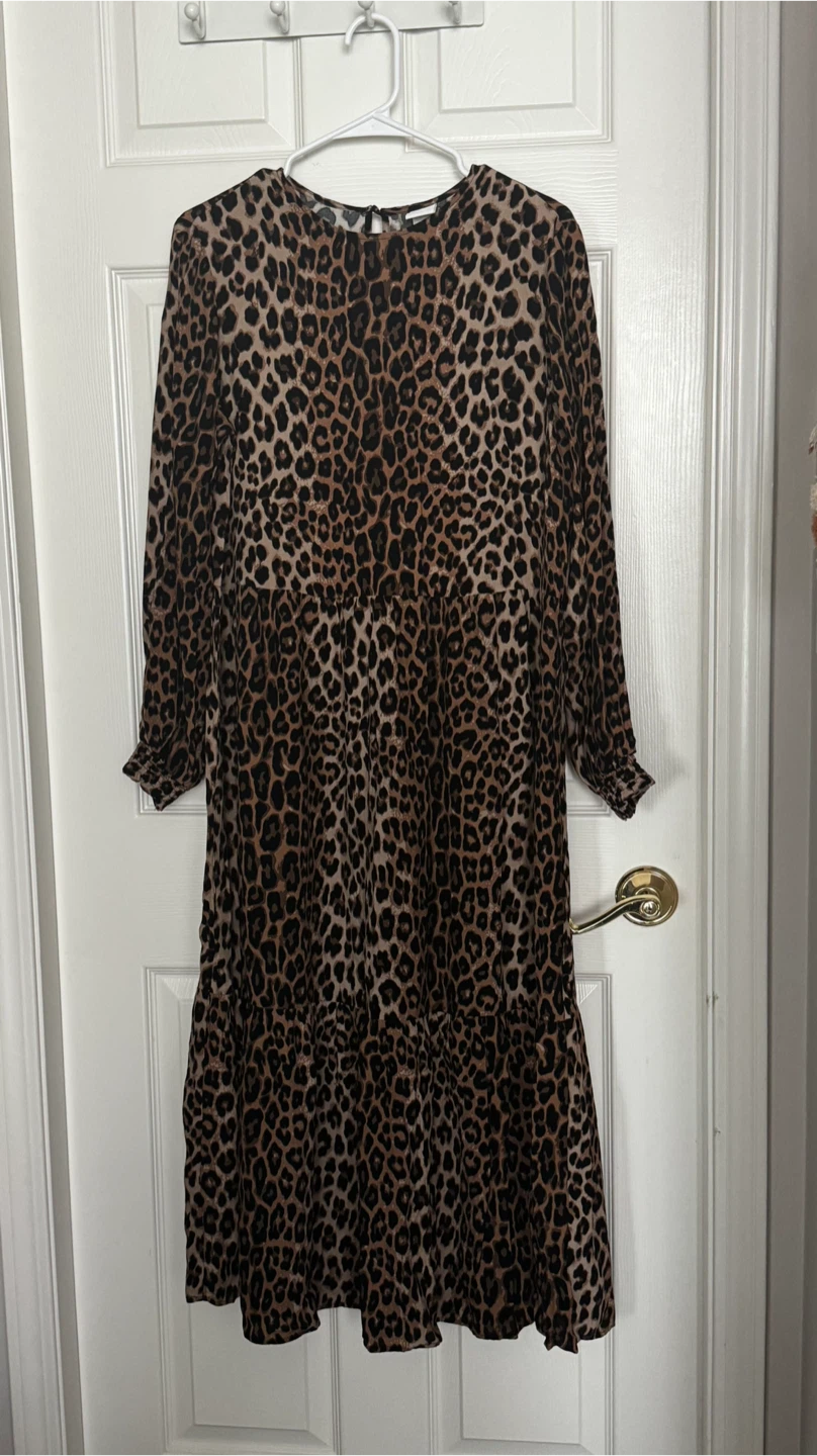 Leopard Print Tiered Long Dress, Size: S (oversized), fits M - photo 3