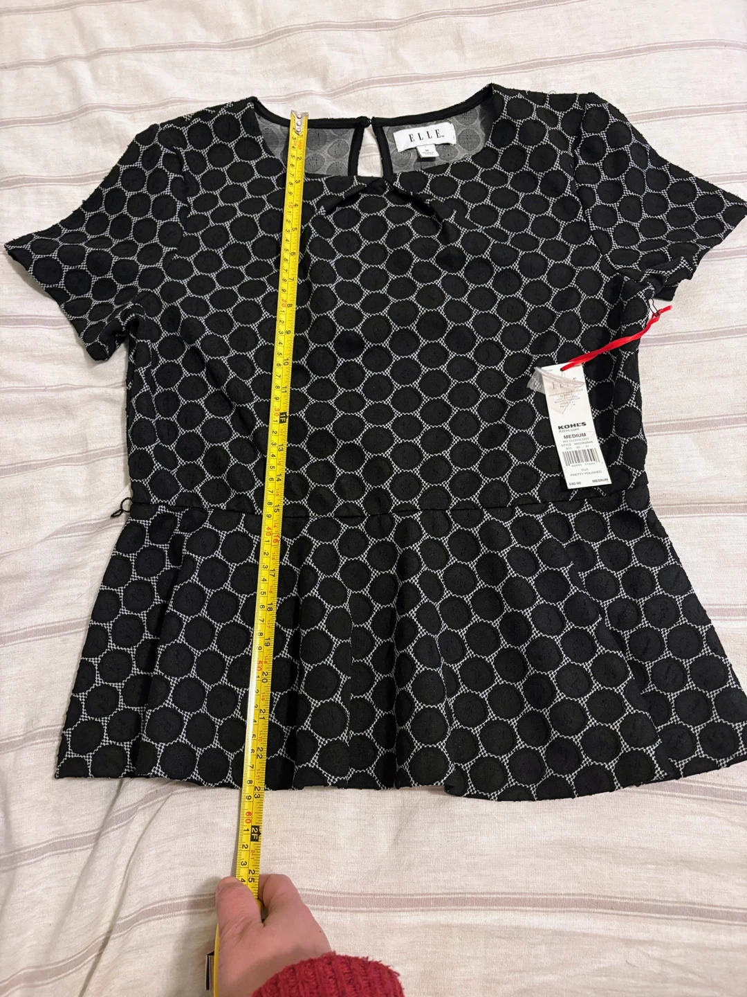 ELLE Black & White Polka Dot Peplum Top Size Medium - photo 4