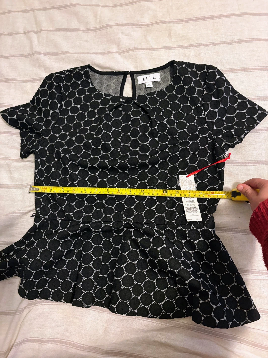 ELLE Black & White Polka Dot Peplum Top Size Medium - photo 5