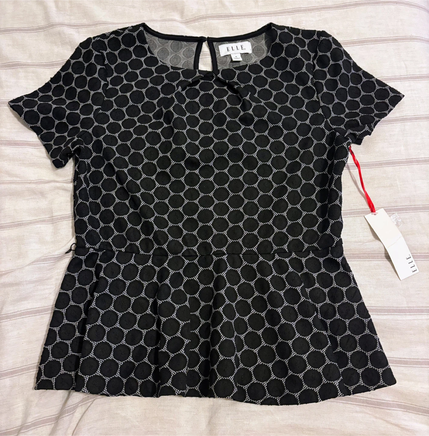 ELLE Black & White Polka Dot Peplum Top Size Medium