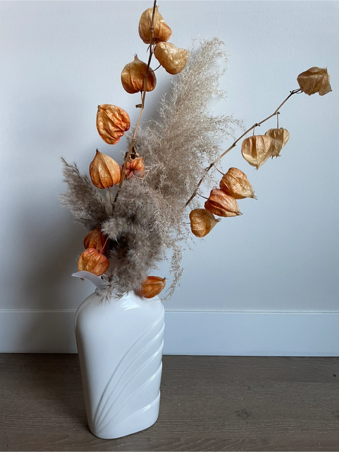 Dried Flower Arrangement in White Vase