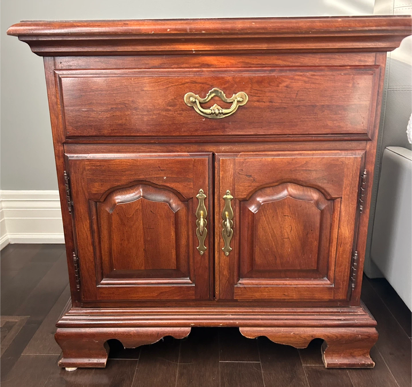 2 solid Cherry wood side tables with Drawer and Cabinet