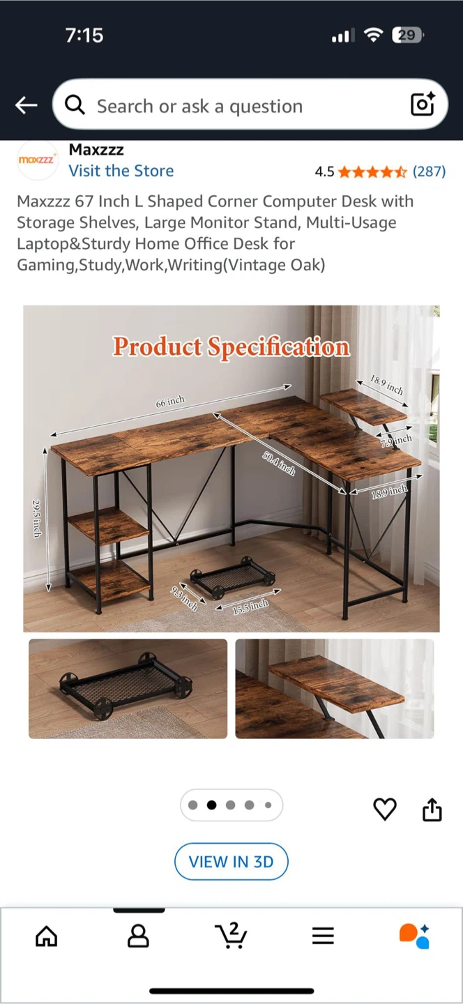 Maxzzz 67 Inch L Shaped Corner Computer Desk - photo 2