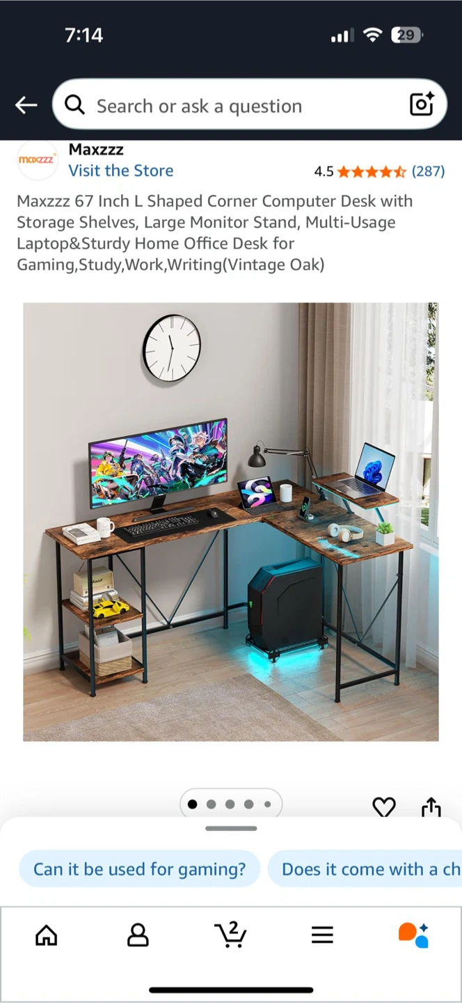 Maxzzz 67 Inch L Shaped Corner Computer Desk