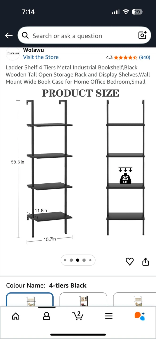 Wolawu 4 Tiers Ladder Shelf Bookshelf - Black