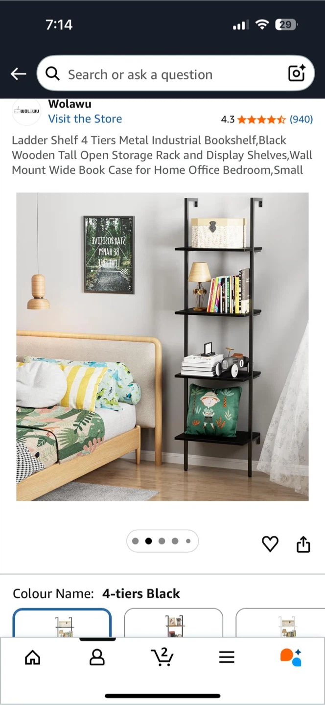 Wolawu 4 Tiers Ladder Shelf Bookshelf - Black - photo 2