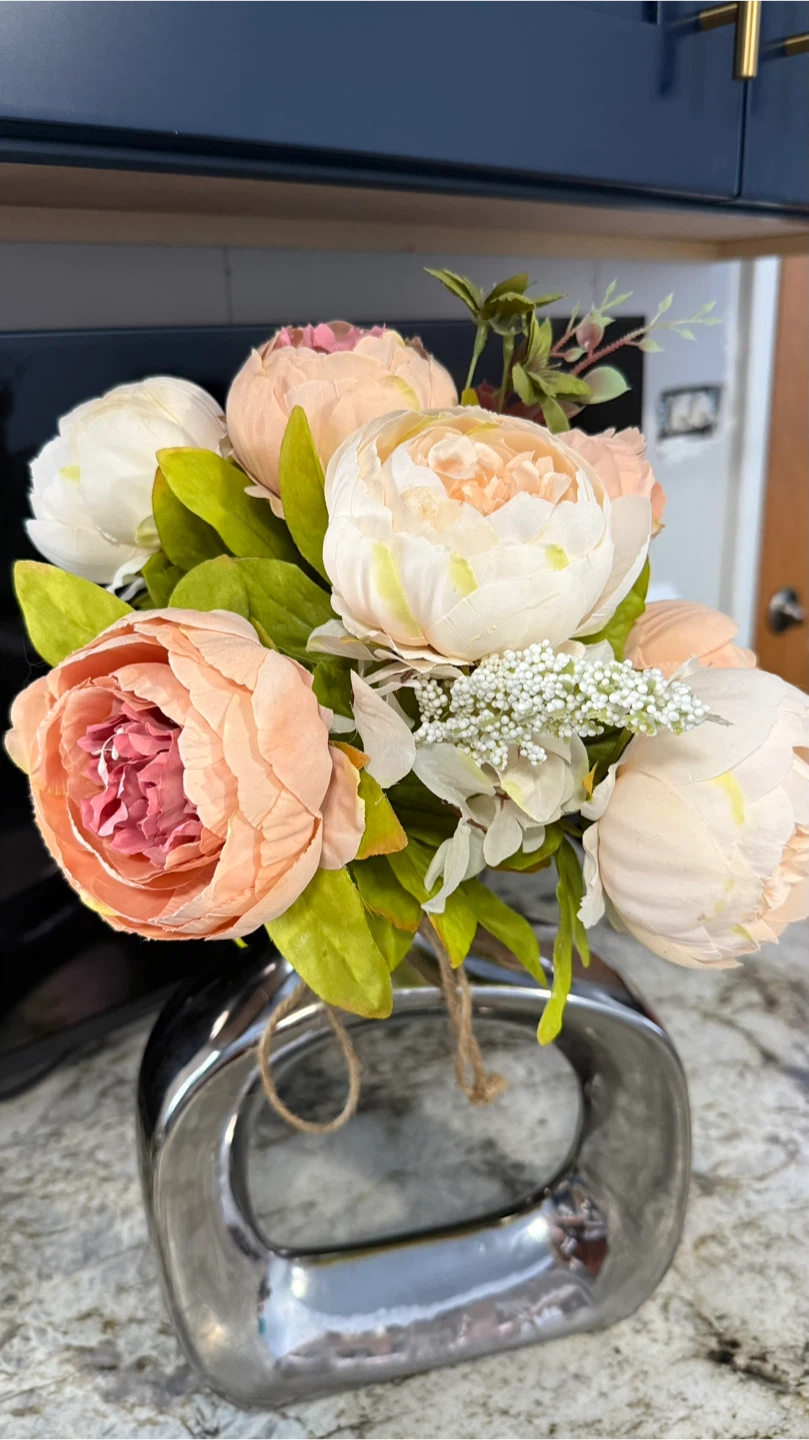 Artificial Flower Arrangement in Silver Vase