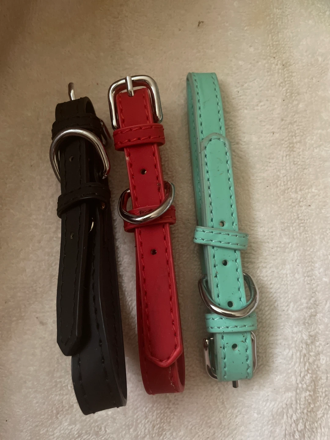 Set of 3 small Pet Collars - Black, Red, Teal