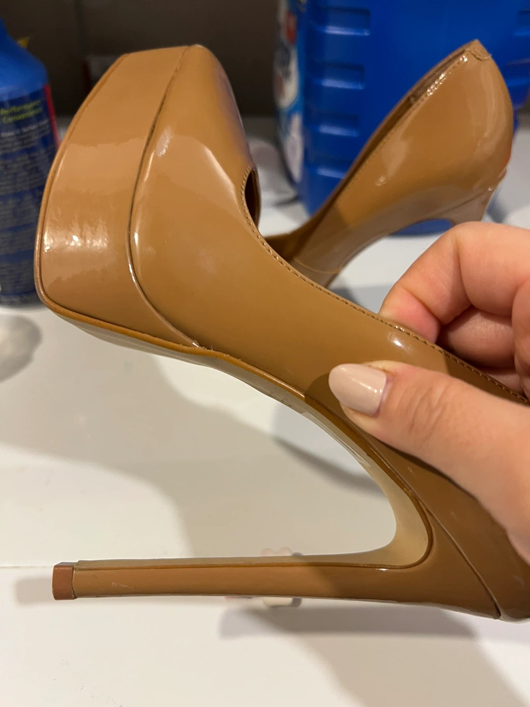 Patent Leather Platform Stilettos - Tan - photo 3
